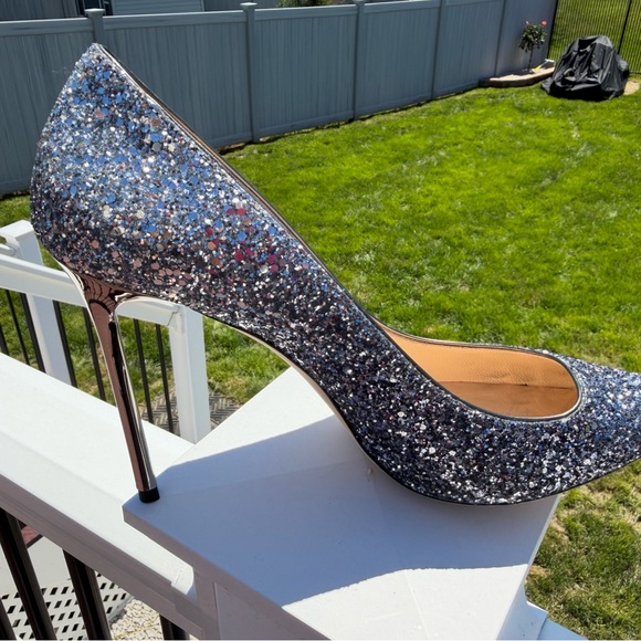 Jimmy Choo Shoes - Jimmy Choo Silver Glitter Pointed-Toe Stilettos